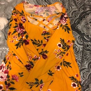 Yellow Long Sleeve Shirt with flowers and detail